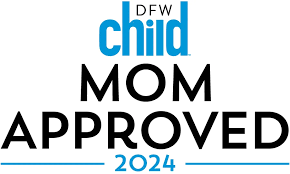 DFW Child Mom Approved 2024 award badge recognizing excellence in pediatric dental care and family-friendly service